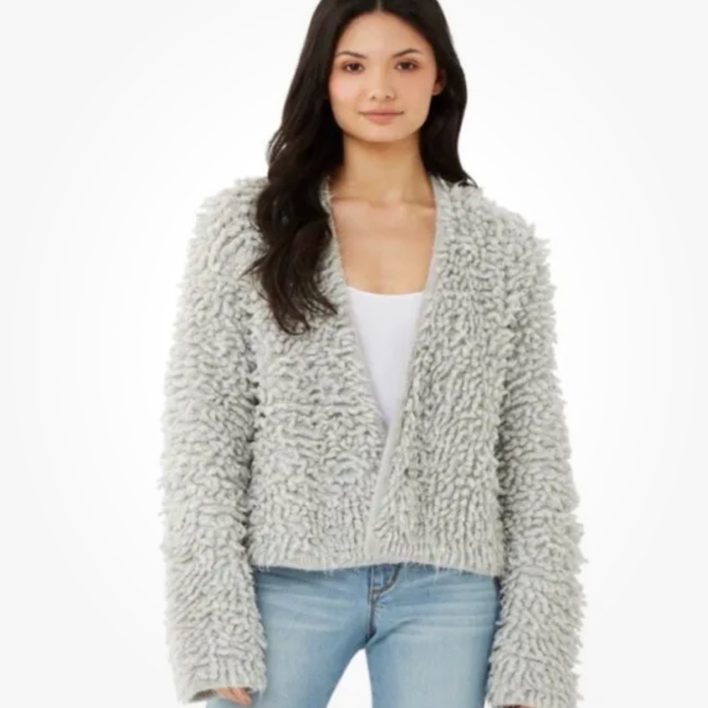 Scoop Women’s Gray Loop Stitch Shaggy Open Front Cardigan Size Large (12-14) NEW